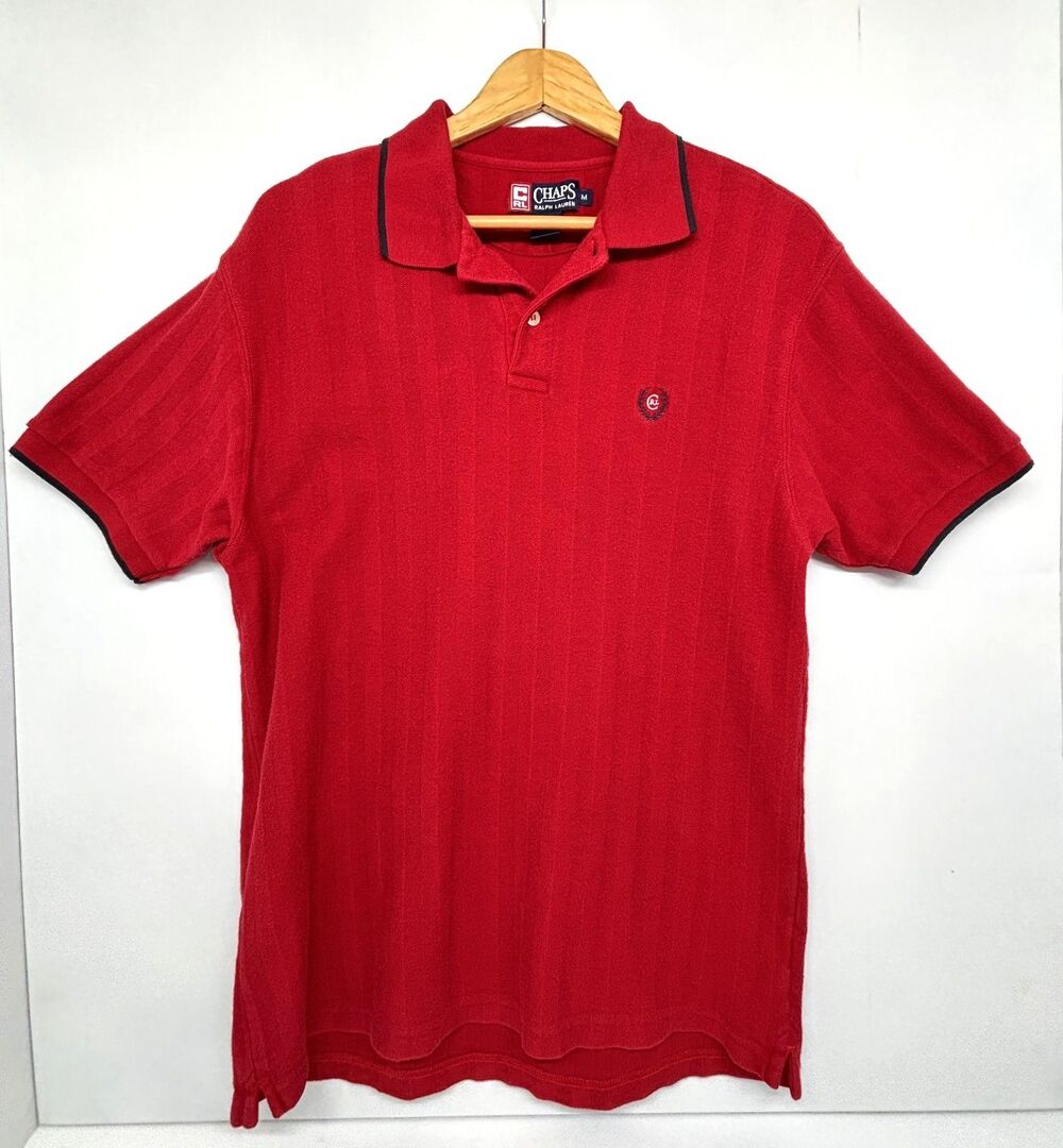 Vintage 1990s Chaps Ralph Lauren Polo Shirt Red Prep Golf Men's Size Medium